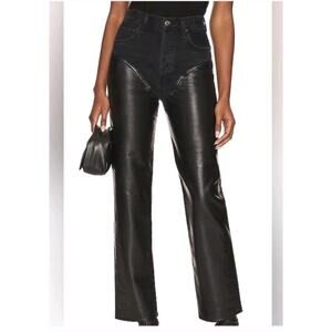 Nwt AGOLDE Harley Recycled Leather Panel High Rise Straight Leg JeansSz 27 Black